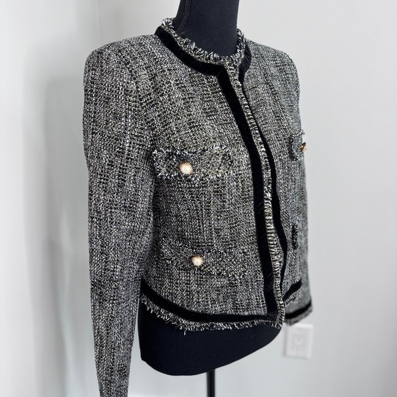 Melrose with Love Twill Black White Pearl Buttons Padded Shoulders Blazer (M) - Picture 3 of 11